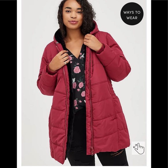 Torrid Red/Black F&F Puffer Jacket - Picture 4 of 6